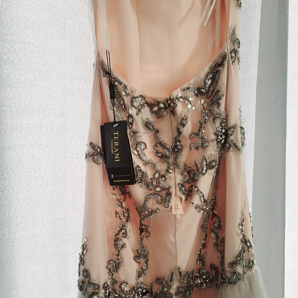 Terani Couture Cream and Gray Prom Dress with Intricate Embellishments - Picture 6 of 9